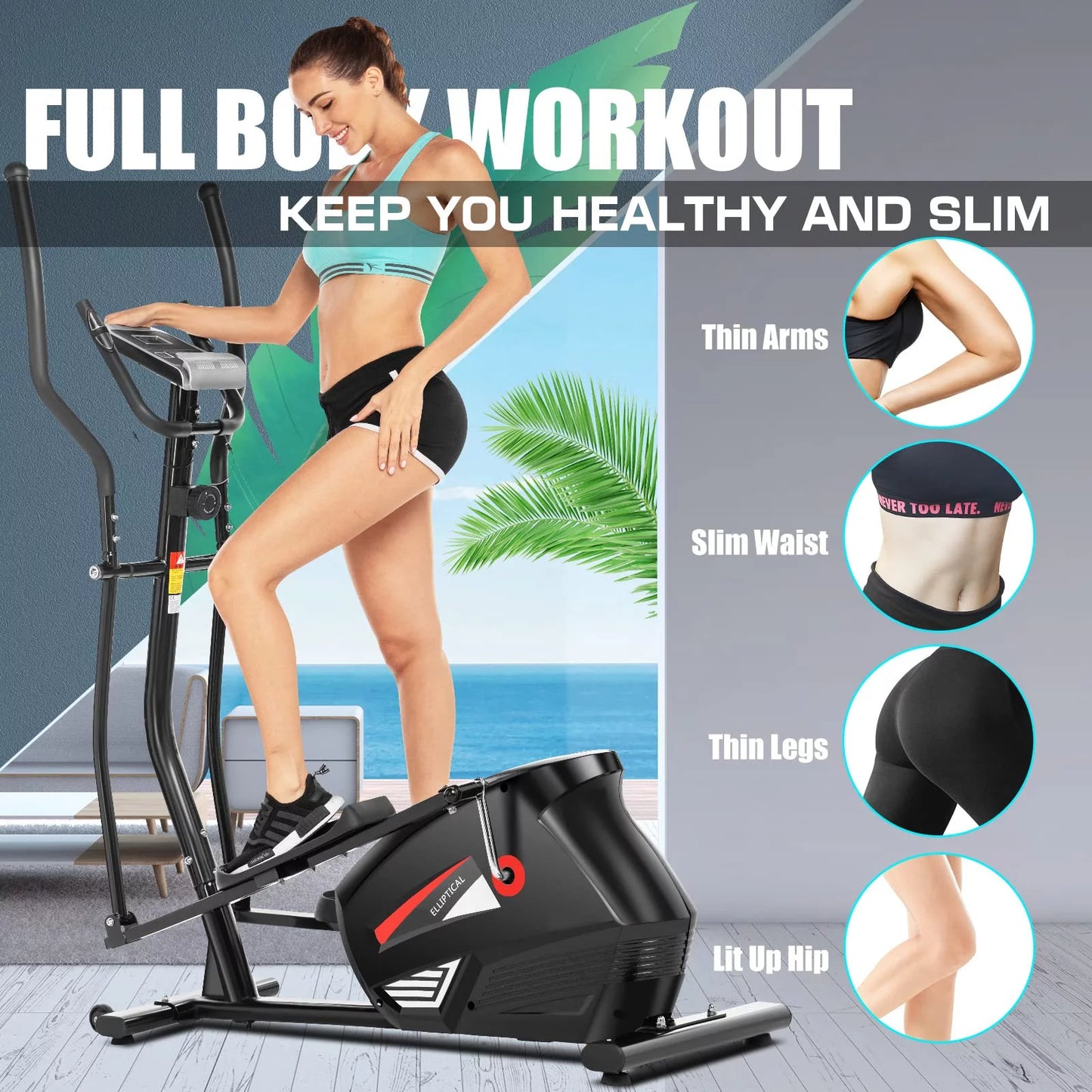 Elliptical Machine, Cross Trainer with Smart APP Connection, 10-Level Resistance, , Heart Rate Sensor, Exercise Elliptical for Home Office, 390Lbs Weight Capacity