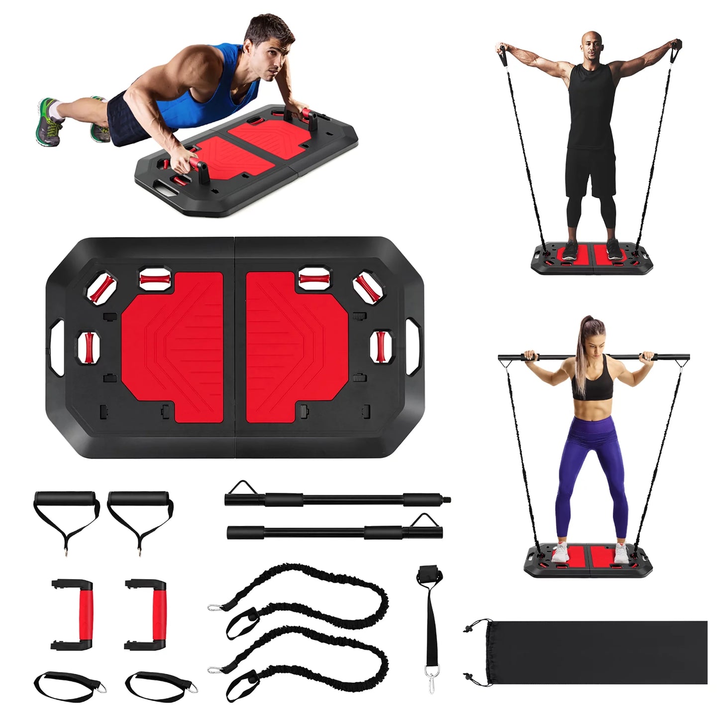 Push up Board Set Folding Push up Stand with Elastic String Pilate Bar Bag Home Gym